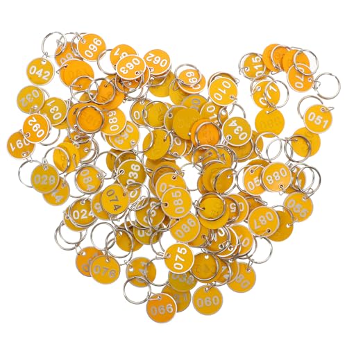 GALPADA 1-100 Nummernschilder: Schlüsselanhänger Aus Metall Mit Ring Nummerierte Schlüsselanhänger Für Kleiderbügel Nummernschilder Schlafsäle Schließfächer – Gelb von GALPADA