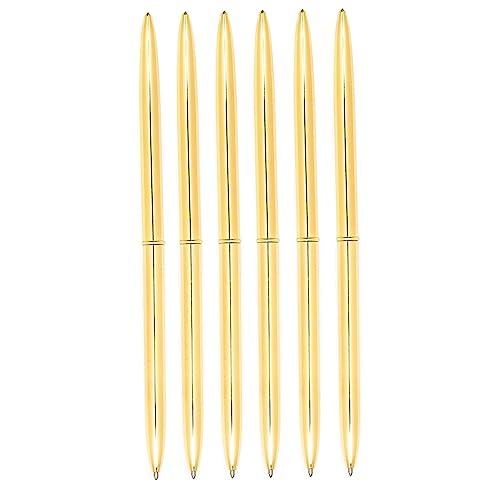 GALPADA 6 Stück Metall Kugelschreiber Kugelschreiber Goldene Tinte Schlanke Metallische Druckkugelschreiber Schreibfarbe Blau Büro Schlanker Kugelschreiber Rotationsspitze von GALPADA