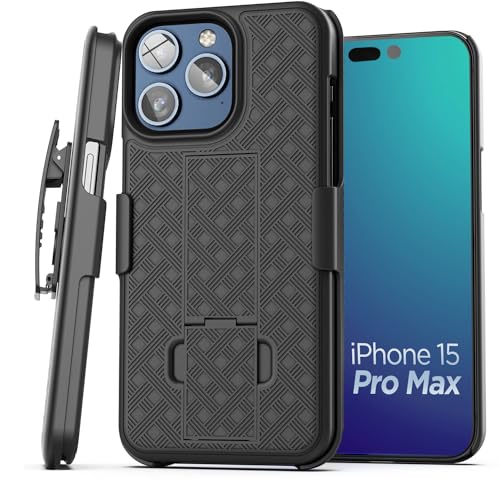 Galvanox Holster entworfen für iPhone 15 Pro Max Hülle mit Gürtelclip (2023) Ultra Durable PC Hard Cover Combo Shell (Schwarz) von GALVANOX