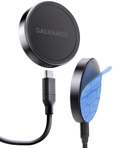 Galvanox Magnetisches kabelloses Ladegerät zum Aufkleben, kompatibel mit MagSafe (15 W) iPhone Schnellladung, Low-Profile-Pad für Wand, Heimbüro, magnetische Autohalterung mit abnehmbarem USB-C von GALVANOX