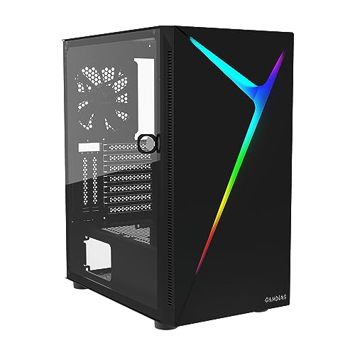 GAMDIAS ARGUS E4 Elite Gaming-PC-Gehäuse, Mid-Tower-ATX-Gehäuse, linke gehärtete Glasscheiben mit Schwingtürdesign, 1 integrierter 120-mm-ARGB-Lüfter hinten, RGB-Streaming-Beleuchtung, unterstützt ATX von GAMDIAS