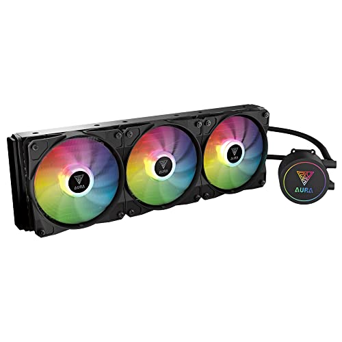 GAMDIAS AURA GL360 Wasserkühlung pc, RGB 360 Radiator, 3 x 120mm GAMDIAS PWM Lüfter, Mirror Style Pumpe für Intel/AMD Ryzen von GAMDIAS