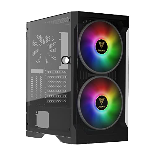 GAMDIAS Apollo E2 Elite Gaming-PC-Gehäuse, Mid-Tower-ATX-Gehäuse, gehärtete Glasscheibe, 3Dual eingebaute 200-mm-ARGB-Lüfter, werkzeugloses Installationsfenster, unterstützt Motherboards bis ATX von GAMDIAS