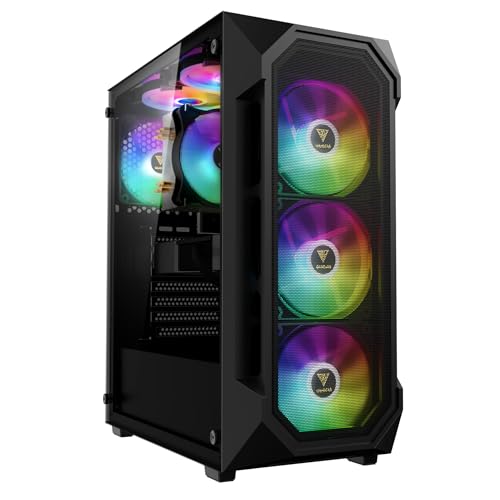GAMDIAS Aura GC1 Elite ARGB ATX Gaming Midi-Tower PC-Gehäuse, 4 x 120 ARGB-Lüfter, High Airflow Mesh Front Panel, Werkzeuglose Installation Tempered Glass Side Panel, Motherboard Sync, Schwarz von GAMDIAS