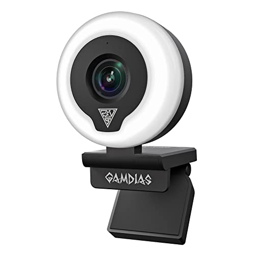 GAMDIAS IRIS M1 Webcam with Microphone, FHD 1080p/60FPS, Premium-Objektiv ohne Verzerrung, einstellbares Ringlicht, präziser Autofokus, funktioniert mit OBS/StreamLabs/XSplit Twitch YouTube Streamer von GAMDIAS