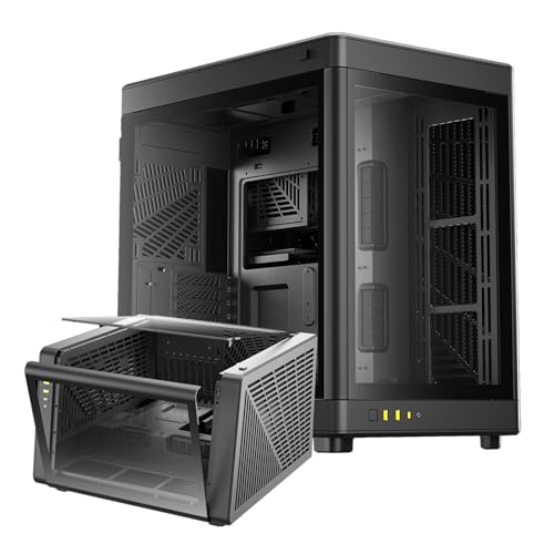 GAMDIAS NESO P1 ATX-Gehäuse (Full Tower ATX, One-Touch-Swing-Open), Panorama-Hartglasscheibe, Dual-Cahmber, Dual-Orientierung, hoher Luftstrom, Kabelmanagement, geräumiger Innenraum von GAMDIAS