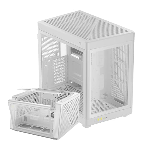 GAMDIAS PC Gaming Gehäuse, ATX Mid Tower Computer Case, Zweifache Konfiguration, Dual-Chamber, Doppeltür aus gehärtetem Glas mit einpressbarem Öffnungsmechanismus, Kabelmanagement, Weiß, NESO von GAMDIAS