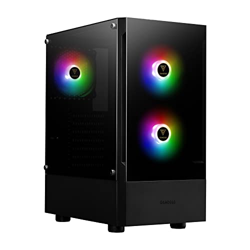 GAMDIAS PC Gaming Gehäuse, ATX Mid Tower Computer Case, Vorinstallierte 3 x 120mm ARGB-Lüfter, Unterstützt Mainboard-Sync, Werkzeugloses Seitenteil aus gehärtetem Glas, Schwarz, TALOS von GAMDIAS