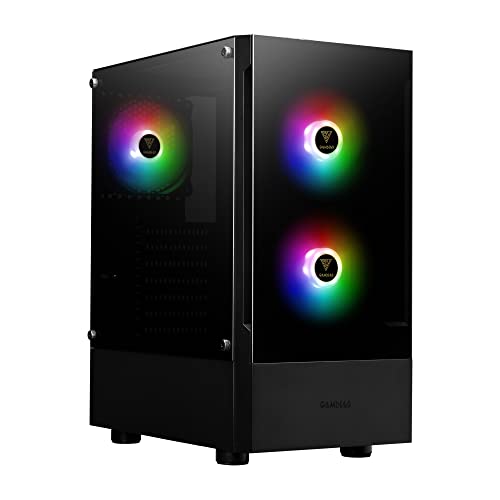 GAMDIAS ATX Mid-Tower Gaming-PC-Gehäuse, Enthält 3 x 120 mm ARGB-Lüfter, High Airflow Mesh Front, Gehärtetes Glas-Seitenteil, PSU-Abdeckung, Schwarz von GAMDIAS