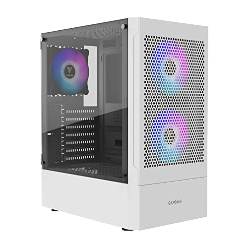 GAMDIAS Talos E3 Mesh WH Gaming PC-Gehäuse, Mid-Tower ATX-Gehäuse mit seitlicher gehärteter Glasscheibe und einem magnetischen Staubfilter und 3 integrierten 120 mm ARGB-Lüftern, werkzeuglose von GAMDIAS