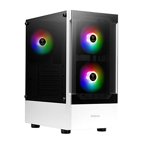 GAMDIAS PC Gaming Gehäuse, ATX Mid Tower Computer Case, Vorinstallierte 3 x 120mm ARGB-Lüfter, Unterstützt Mainboard-Sync, Werkzeugloses Seitenteil aus gehärtetem Glas, Weiß, TALOS von GAMDIAS