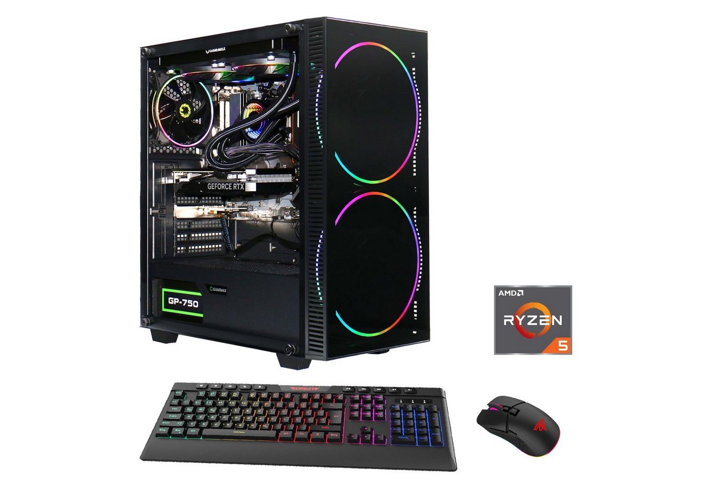 GAMEMAX Black Hole 7194 Gaming-PC (AMD Ryzen 5 7600X, RTX 4060Ti, 16 GB RAM, 1000 GB SSD, Wasserkühlung, DDR5, PCIe SSD Gen4, Windows 11) von GAMEMAX