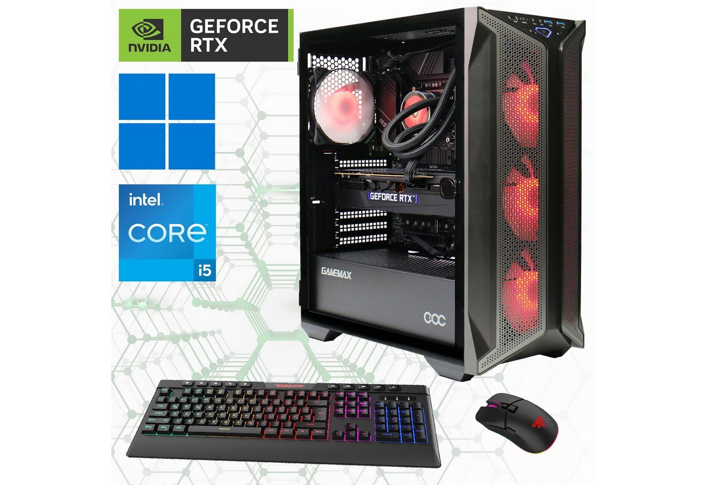 GAMEMAX Brufen C1 7270 Gaming-PC (Intel® Core i5 14400F, RTX 4070 Super, 32 GB RAM, 2000 GB SSD, Wasserkühlung, DDR5-RAM, PCIe SSD Gen4, Windows 11) von GAMEMAX