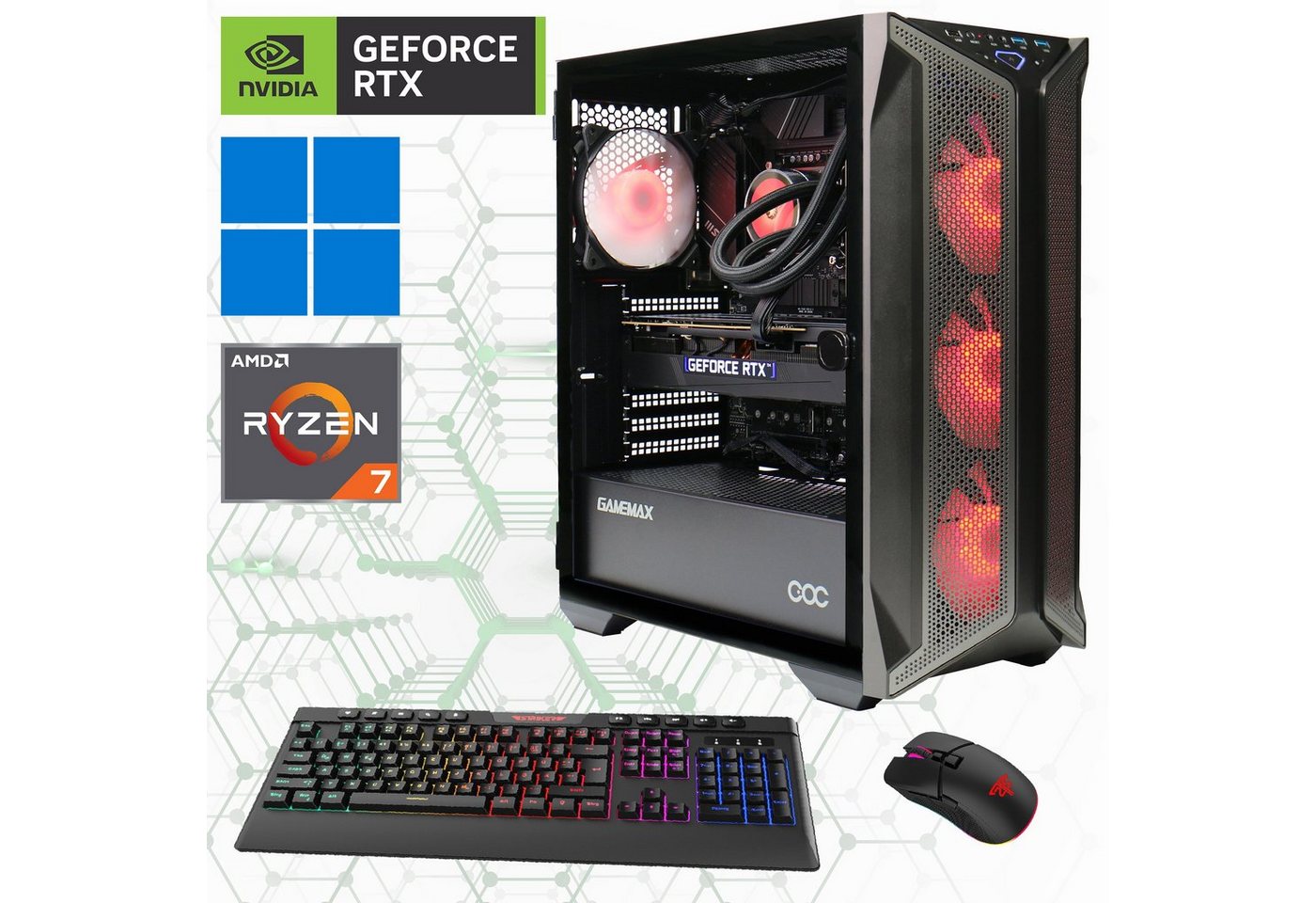 GAMEMAX Brufen C1 7273 Gaming-PC (AMD Ryzen 7 7700X, RTX 4080 Super, 32 GB RAM, 2000 GB SSD, Wasserkühlung, DDR5-RAM, PCIe SSD Gen4, Windows 11) von GAMEMAX