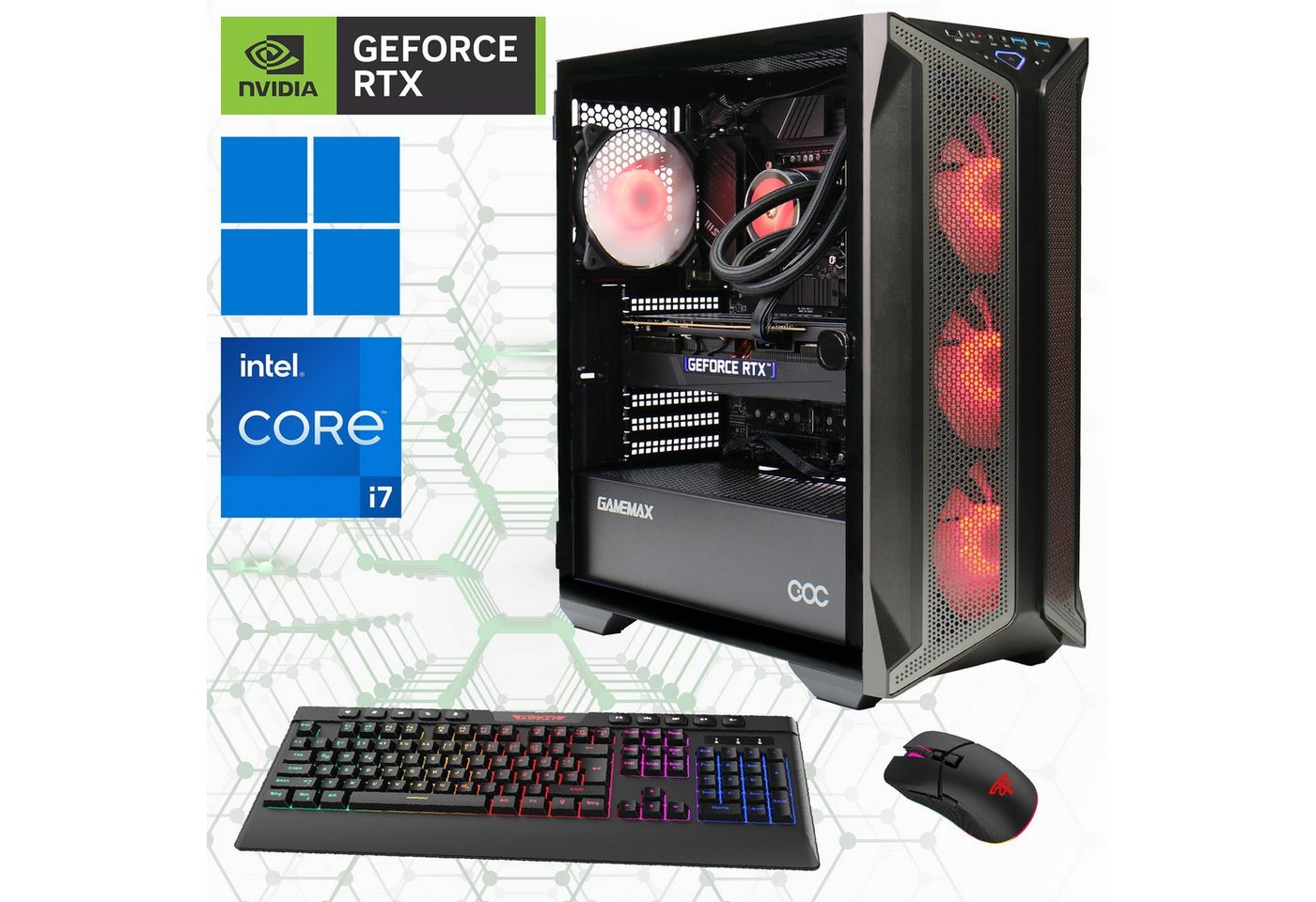 GAMEMAX Brufen C1 7274 Gaming-PC (Intel® Core i7 14700KF, RTX 4080 Super, 32 GB RAM, 2000 GB SSD, Wasserkühlung, DDR5-RAM, PCIe SSD Gen4, Windows 11) von GAMEMAX