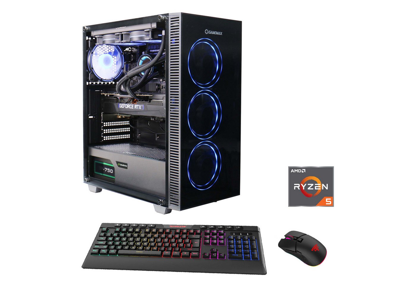 GAMEMAX Draco XD 7099 Gaming-PC (AMD Ryzen 5 7600X, RTX 4060, 16 GB RAM, 1000 GB SSD, Wasserkühlung, DDR5, PCIe SSD Gen4, Windows 11) von GAMEMAX