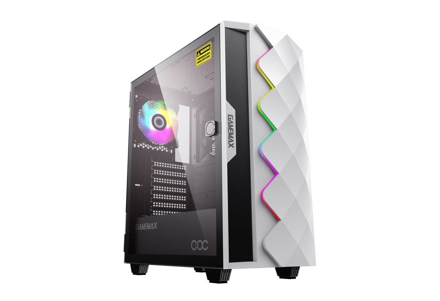 GAMEMAX Gaming-Gehäuse Diamond COC WT Midi-Tower USB3.0*1+1xUSB2.0, (gehärtetes Glas), HD-Audio, ATX inkl. 14cm Turbo COC Lüfter, weiß von GAMEMAX
