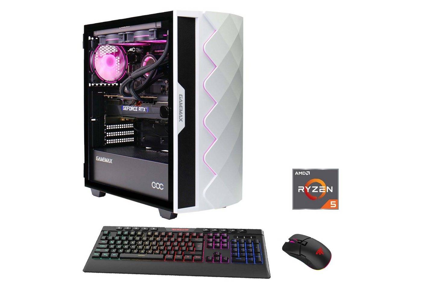 GAMEMAX Gaming-PC (AMD Ryzen 5 5500, RTX 4060, 16 GB RAM, 1000 GB SSD, Wasserkühlung, Windows 11) von GAMEMAX