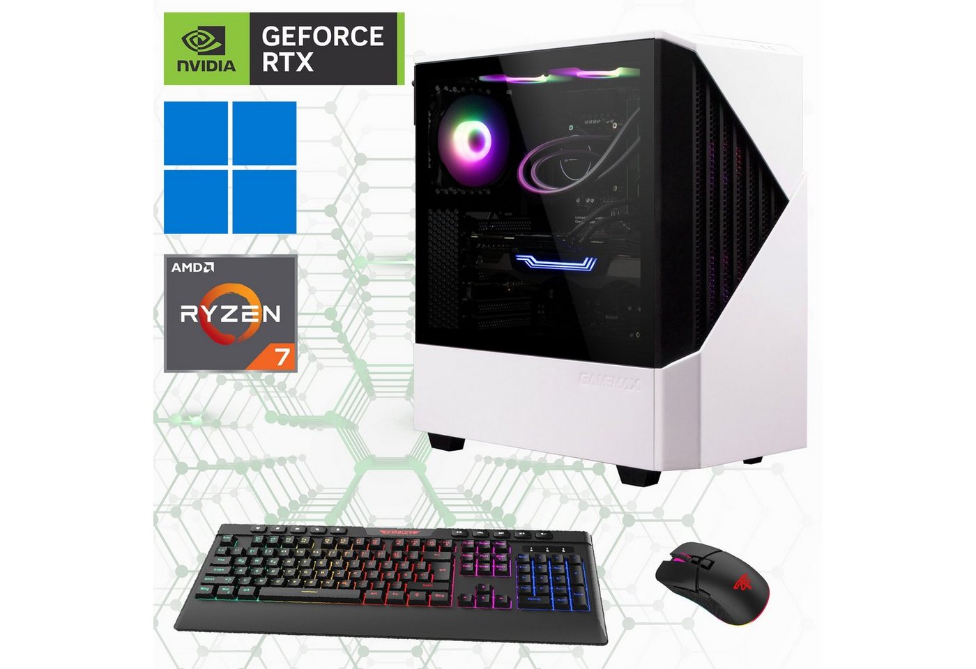 GAMEMAX Gaming-PC (AMD Ryzen 7 7700X, RTX 4070 Ti Super, 32 GB RAM, 2000 GB SSD, Wasserkühlung, DDR5-RAM, PCIe SSD Gen4, Windows 11) von GAMEMAX