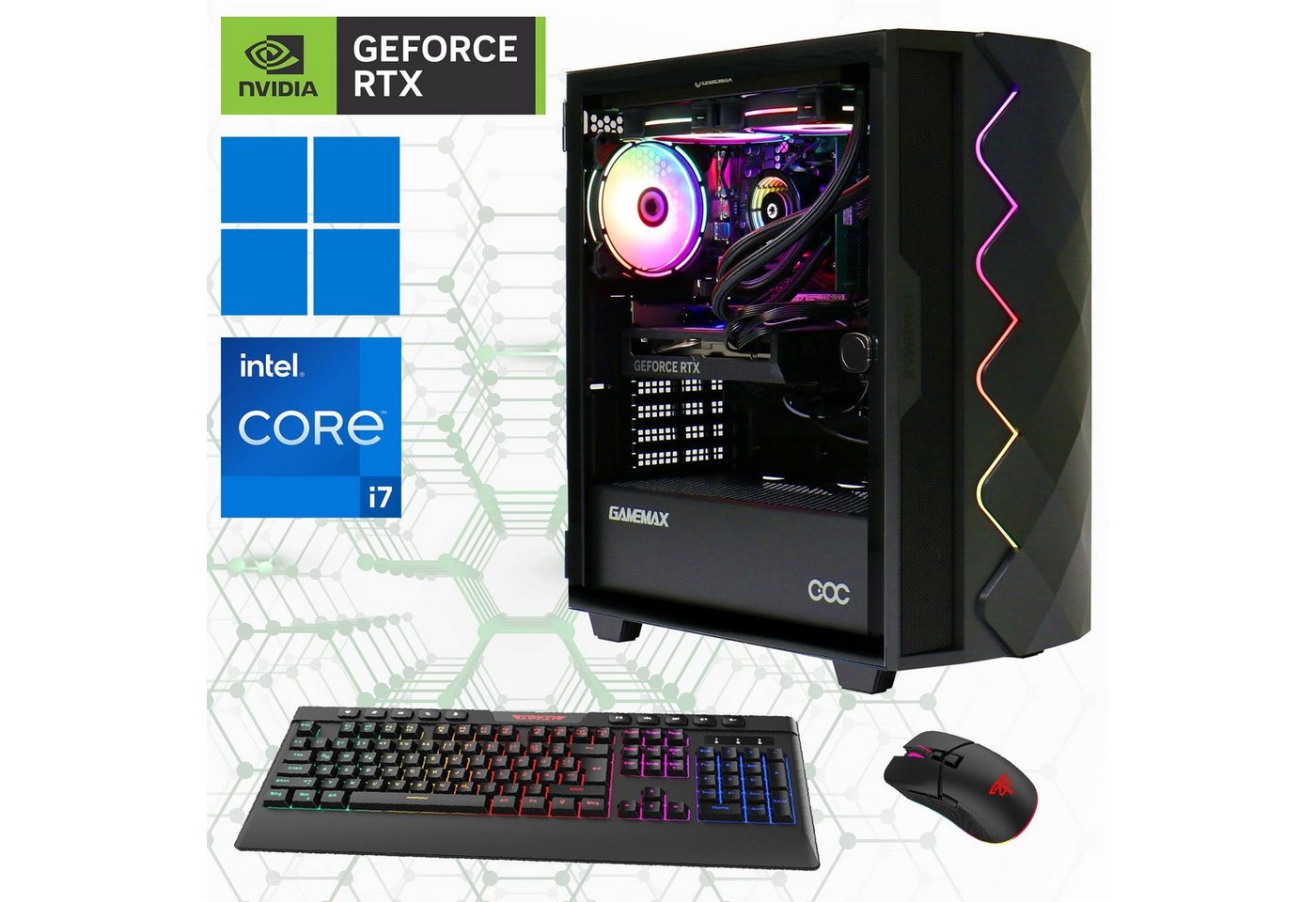 GAMEMAX Gaming-PC (Intel® Core i7 14700F, RTX 4070 Ti Super, 32 GB RAM, 2000 GB SSD, Wasserkühlung, DDR5-RAM, PCIe SSD Gen4, Windows 11) von GAMEMAX
