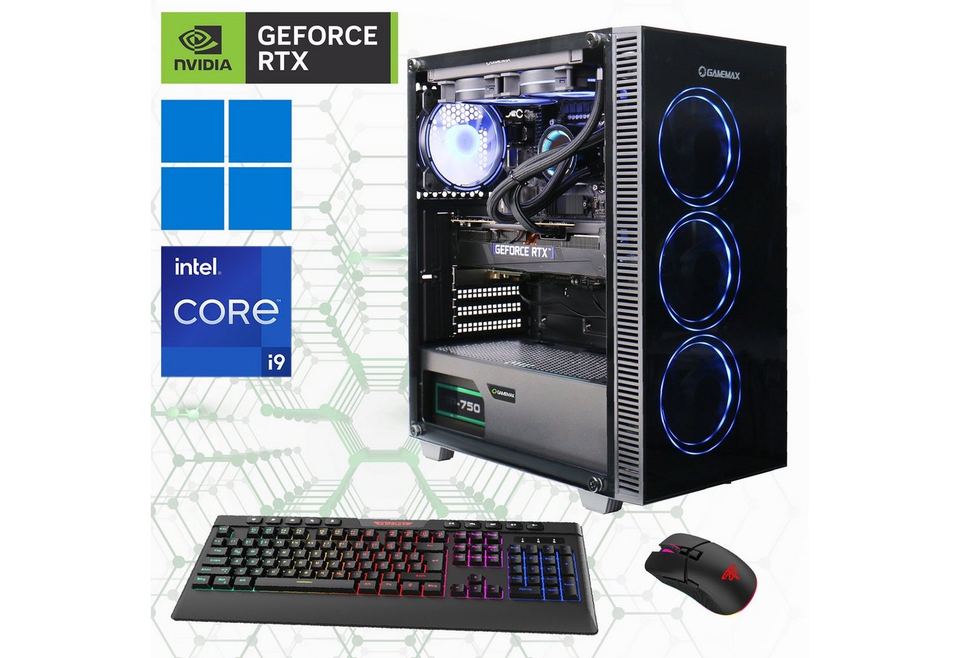 GAMEMAX Gaming-PC (Intel® Core i9 14900KF, RTX 4070 Ti Super, 32 GB RAM, 2000 GB SSD, Wasserkühlung, DDR5-RAM, PCIe SSD Gen4, Windows 11) von GAMEMAX