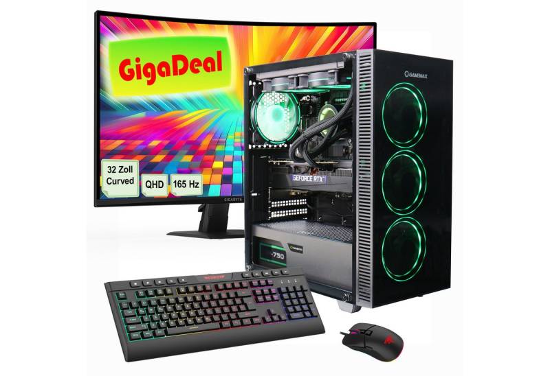 GAMEMAX GigaDeal Gaming-PC-Set Draco XD PC-Komplettsystem (32", AMD Ryzen 5 7600X3D, RTX 5070, 32 GB RAM, 1000 GB SSD, Windows 11, DDR5 RAM + Gigabyte GS32QC LED-Monitor Curved, 80 cm (32) von GAMEMAX