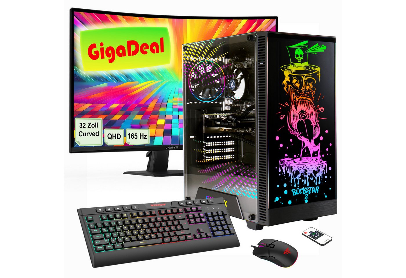 GAMEMAX GigaDeal Gaming-PC-Set Rockstar PC-Komplettsystem (32", AMD Ryzen 5 7500F, RTX 4060, 32 GB RAM, 1000 GB SSD, Windows 11, DDR5 RAM + Gigabyte GS32QC LED-Monitor Curved, 80 cm (32) von GAMEMAX