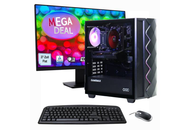 GAMEMAX MegaDeal Gaming-PC-Set Diamond BK PC-Komplettsystem (27", AMD Ryzen 5 5500, GeForce RTX™ 4060, 32 GB RAM, Windows 11 + MSI PRO MP273ADE Monitor, 69cm (27) + Maus & Tastatur) von GAMEMAX