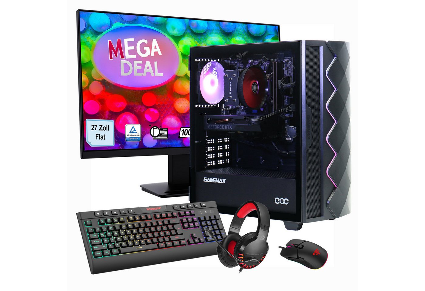 GAMEMAX MegaDeal Gaming-PC-Set Diamond BK PC-Komplettsystem (27", Intel® Core™ 5 14400F, GeForce RTX™ 4070, 32 GB RAM, 1000 GB SSD, Windows 11 + MSI PRO MP273A Monitor, 69cm (27) von GAMEMAX