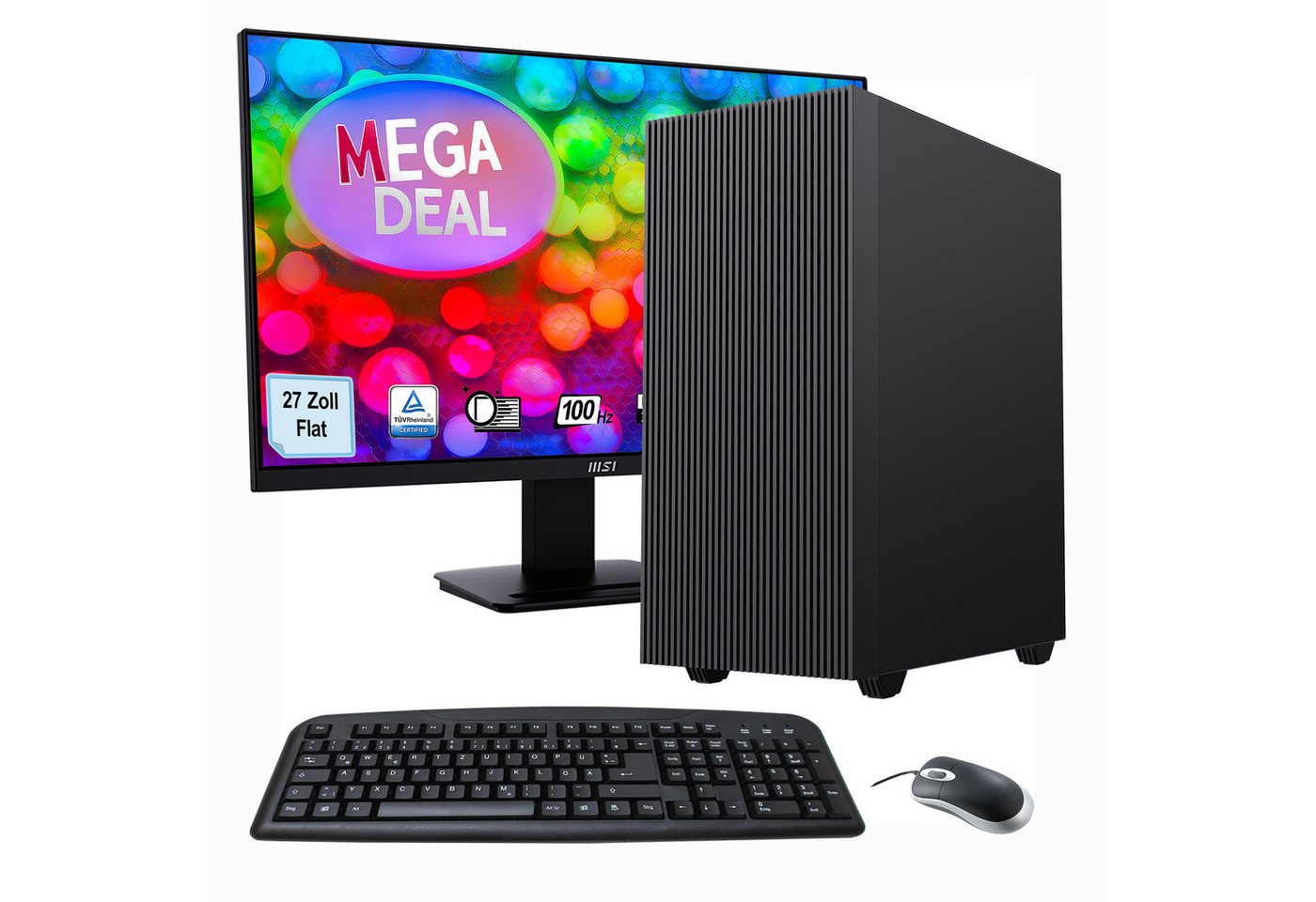 GAMEMAX MegaDeal Multimedia-PC-Set PC-Komplettsystem (27", AMD Ryzen 5 5600G, Radeon Graphics on Board, 16 GB RAM, Windows 11 + MSI PRO MP273ADE Monitor, 69cm (27) + Maus & Tastatur) von GAMEMAX