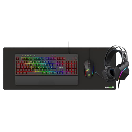 GameMax Pulse Pro 4-in-1-Gaming-Kit, Tastatur & Maus (herunterladbare Software) mit Headset und Mauspad, RGB, 12.800 DPI, 5.1 Stereo & 50 mm Treiber, Gaming-Headset, Gaming-Bundle für Windows von GameMax
