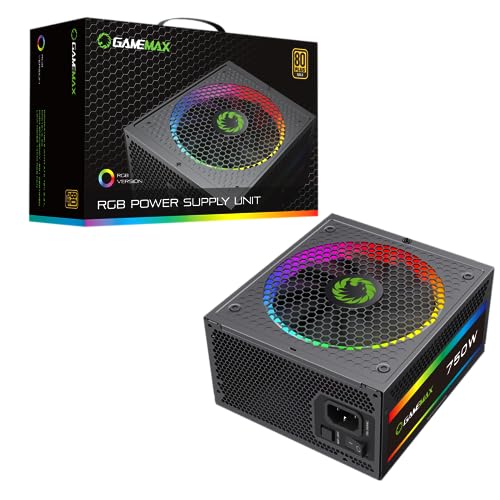 GameMax RGB750 Pro Modulares 80 Plus Gold Netzteil mit 14 cm ARGB-Lüfter, Schwarz GameMax RGB750 Pro Modulares 80 Plus Gold Netzteil mit 14 cm ARGB-Lüfter, Schwarz von GameMax