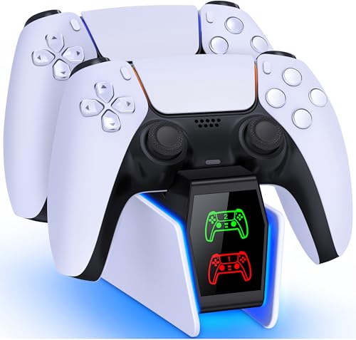 GAMSINGY PS5 Controller Ladestation, PS5 Zubehörsets Ladestation für Dualsense Wireless/Edge Controller, Ladestation für Playstation 5 Controller mit 2Std Schnelllade/Cooles RGB Licht von GAMSINGY