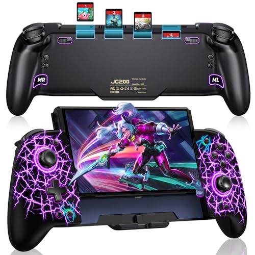 Kabellos Handheld Switch Controller, Cooles RGB-Licht für Nintendo Switch, Controller Switch Griffe mit 4xSpiele Karten Slots, Spiele Zubehör für Nintendo Switch/OLED Konsolen von GAMSINGY