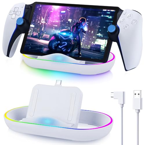 Ladestation für Playstation Portal, Tragbarer Ladeständer für PS Portal-Zubehör mit 14 RGB-Lichtern&Typ-C-Kabel &Daumengriffe, PS5 Portal Ladegerät Standhalterung für Playstation Portal Remote Player Ladestation für Playstation Portal, Tragbarer Ladeständer für PS Portal-Zubehör mit 14 RGB-Lichtern&Typ-C-Kabel &Daumengriffe, PS5 Portal Ladegerät Standhalterung für Playstation Portal Remote Player von GAMSURFING