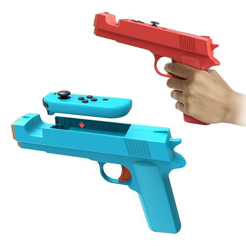 GAMSURFING Gun für Switch/Switch OLED Controller[2 Pack],Game Gun Hand Grip Motion Controller Schießspiele Wolfenstein 2:The New Colossus- für Nintendo Switch Shooter Jagdspiele(Blau+Rot) von GAMSURFING