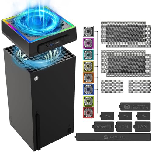 Kühlventilator Staubdicht für Xbox Serie X Konsole mit buntem LED Licht,Zubehör mit 6 Staubschutzfiltern,8 Gummistopfen,3 Stufen geräuscharmer Top-Lüfter,Extra 3.0&2.0 USB Anschluss für Serie X Kühlventilator Staubdicht für Xbox Serie X Konsole mit buntem LED Licht,Zubehör mit 6 Staubschutzfiltern,8 Gummistopfen,3 Stufen geräuscharmer Top-Lüfter,Extra 3.0&2.0 USB Anschluss für Serie X von GAMSURFING