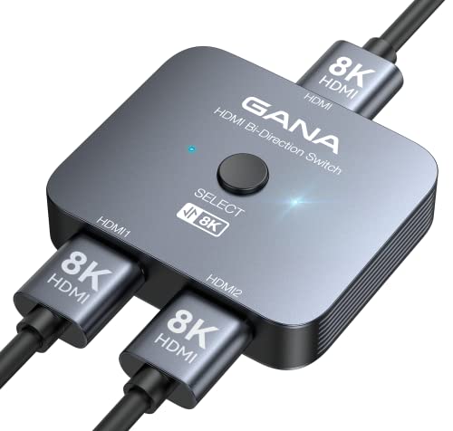 GANA 8K HDMI Splitter, HDMI 2.1 Switch Ultra HD 48Gbps Aluminium Bidirektional HDMI Switch 2 In 1 Out oder 1 In 2 Out HDMI Switcher, HDMI Verteiler Unterstützt für TV/PS5/Xbox von GANA