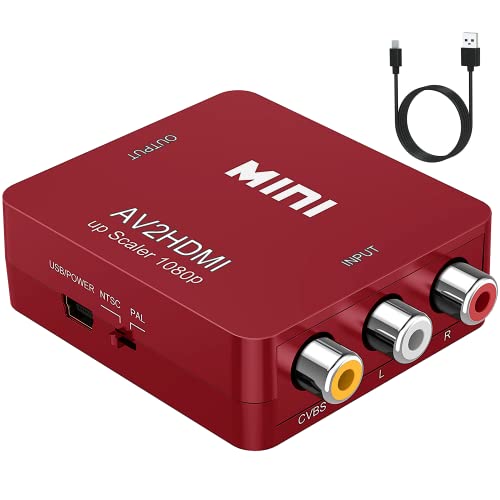 GANA AV zu HDMI Konverter | zu HDMI Adapter 1080P HDTV mit Audiokabel und USB-Stromkabel für TV, Computer, Projektor, Laptop, DVD（RED von GANA