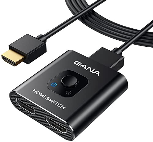 GANA HDMI-Switch, 4K @ 60Hz, Aluminium, bidirektionaler HDMI-Switch, 2-in-1-Ausgang, HDMI-Hub unterstützt 3D, HDCP 2.2, HDR, für Xbox, PS5/4/3, Fire Stick, Roku, Blu-Ray Player, 1,2 m HDMI-Kabel von GANA