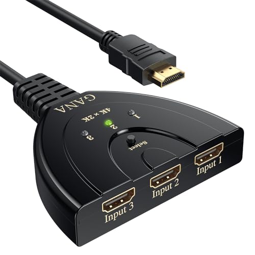 HDMI-Switch, 4 K, GANA HDMI Switch 3 Eingänge, 1 Ausgänge, HDMI-Switch mit Hochgeschwindigkeitskabel, HDMI-Splitter zum Laden für TV Fire Stick, Xbox, PS5 PS4, Blu-Ray, DVD, PC, Roku von GANA