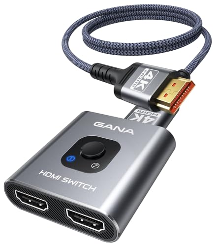 HDMI-Switch 4K @ 60Hz Splitter ?mit 91 cm HDMI-Kabel?, GANA Aluminium bidirektionaler HDMI-Switch 2-in-1 Out, HDMI-Hub f?r 3D, HDCP2.2, HDR, kompatibel mit Xbox, PS5/4/3, Fire Stick, Roku, Blu-Ray von GANA