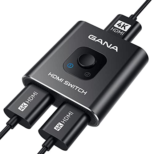 HDMI Switch HDMI Splitter 4K60Hz, GANA Ultradünn Aluminium Bidirektional HDMI Switch 2 in 1 Out oder 1 in 2 Out HDMI Verteiler Unterstützt UHD 4K für Xbox PS4 HDTV Blu-Ray DVD von GANA