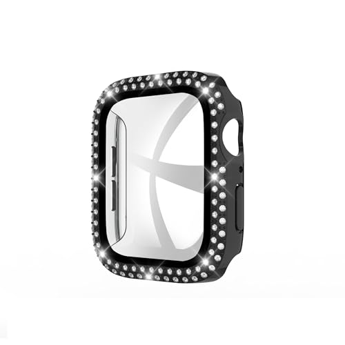 GANGANPRO 2 In 1 Design Harte PC Hülle mit Gehärtetem Glas Displayschutzfolie für Bling Apple Watch 1/2/3,Damen Glitzer-Diamant Smartwatch Abdeckung für iWatch 38 mm Zubehör – Schwarz GANGANPRO 2 In 1 Design Harte PC Hülle mit Gehärtetem Glas Displayschutzfolie für Bling Apple Watch 1/2/3,Damen Glitzer-Diamant Smartwatch Abdeckung für iWatch 38 mm Zubehör – Schwarz von GANGANPRO