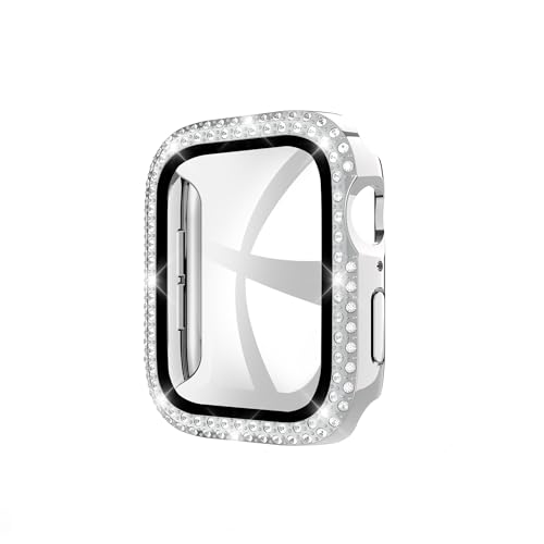 GANGANPRO 2 In 1 Design Harte PC Hülle mit Gehärtetem Glas Displayschutzfolie für Bling Apple Watch 1/2/3,Damen Glitzer-Diamant Smartwatch Abdeckung für iWatch 38 mm Zubehör – Silber GANGANPRO 2 In 1 Design Harte PC Hülle mit Gehärtetem Glas Displayschutzfolie für Bling Apple Watch 1/2/3,Damen Glitzer-Diamant Smartwatch Abdeckung für iWatch 38 mm Zubehör – Silber von GANGANPRO