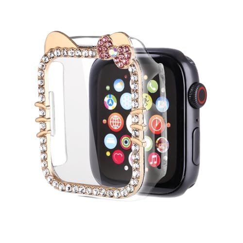 GANGANPRO KT Cat Sparkling Diamonds Case Kompatibel mit Apple Watch Series 10 42mm, ultradünner Schutzrahmen [KEIN Displayschutz] für iWatch-Zubehör 42mm – Gold von GANGANPRO