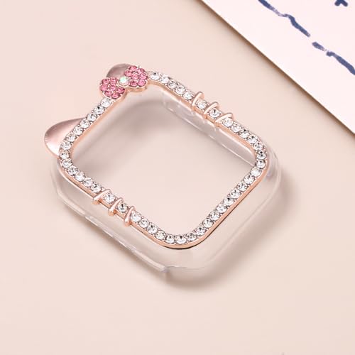 GANGANPRO KT Cat Sparkling Diamonds Case Kompatibel mit Apple Watch Series 10 42mm, ultradünner Schutzrahmen [KEIN Displayschutz] für iWatch-Zubehör 42mm – Roségold von GANGANPRO