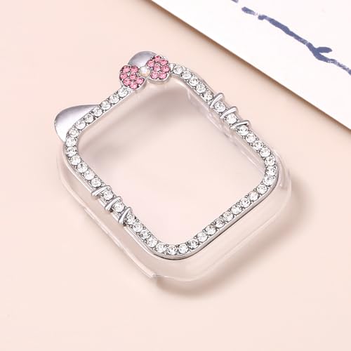 GANGANPRO KT Cat Sparkling Diamonds Case Kompatibel mit Apple Watch Series 7/8/9 41mm, ultradünner Schutzrahmen [KEIN Displayschutz] für iWatch-Zubehör 41mm – Silber von GANGANPRO