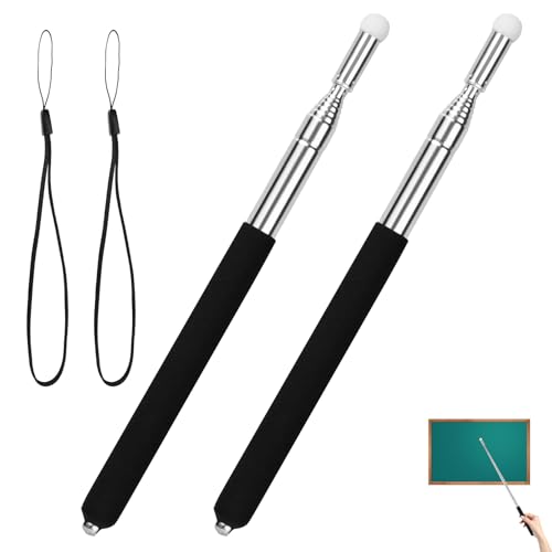 Zeigestab Ausziehbar, 2 Stück Teleskop Zeigestab,Teleskop Zeigestab Ausziehbar auf 100 cm, Filzkopf Lehrzeiger, Edelstahl Zeigestock Ausziehbar, Whiteboard Tafel Zeiger, für Präsentationen, Formate von GANILITY