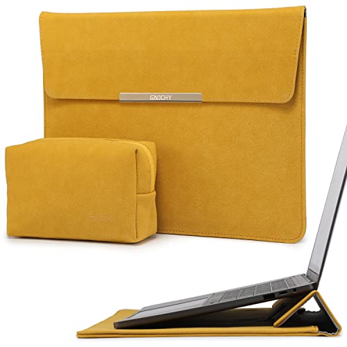 GAOCHY 16 Zoll Laptophülle Tasche mit Standfunktion Kompatibel mit MacBook Pro 16 2021 2022 M1 Pro/Max A2485/2019-2020 A2141, MacBook Pro Retina 15 2012-2019, mit Zubehörtasche, Gelb von GAOCHY